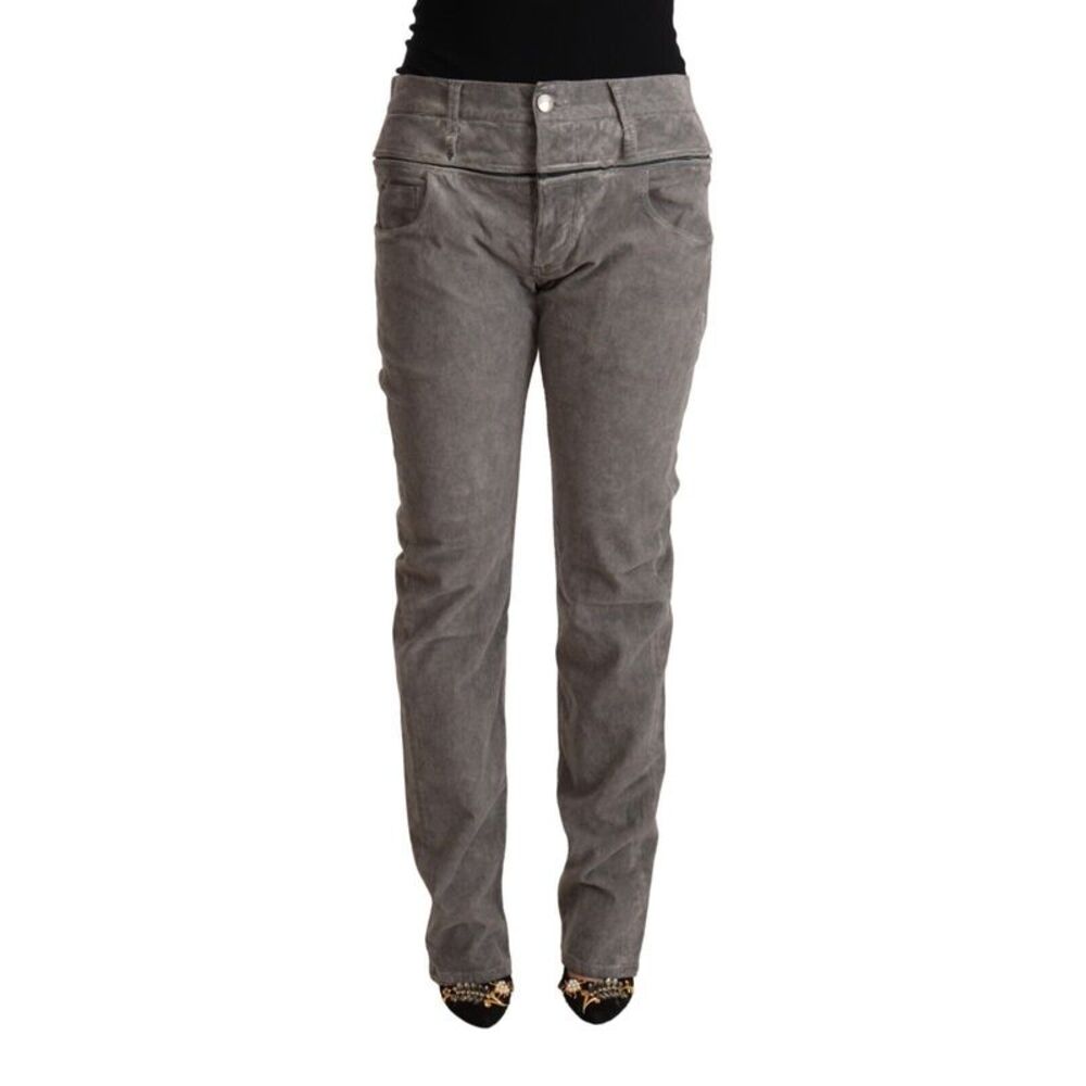 Acht Gray Cotton Straight Fit High Waist Women's Pants